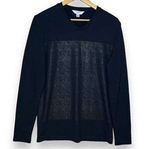 Calvin Klein Men’s S Small Long Sleeve Shirt Body Fit V-Neck Black T-shirt Rayon